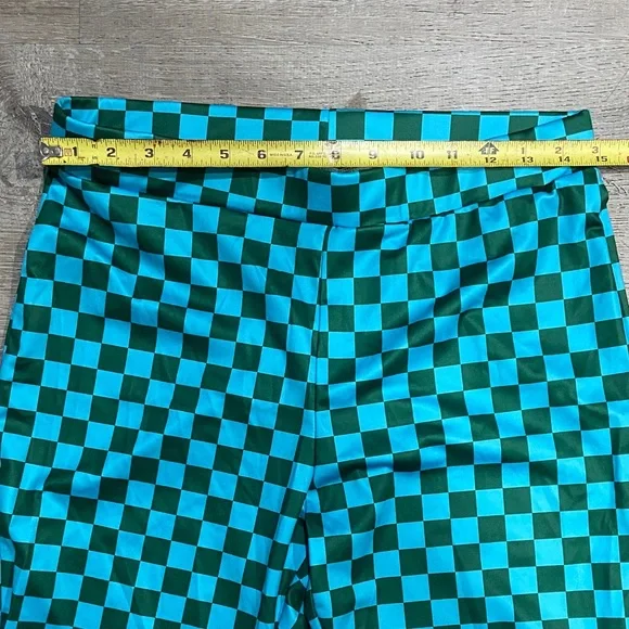 Women's Checkered Flare Pants - Turquoise - Picture 2 of 2
